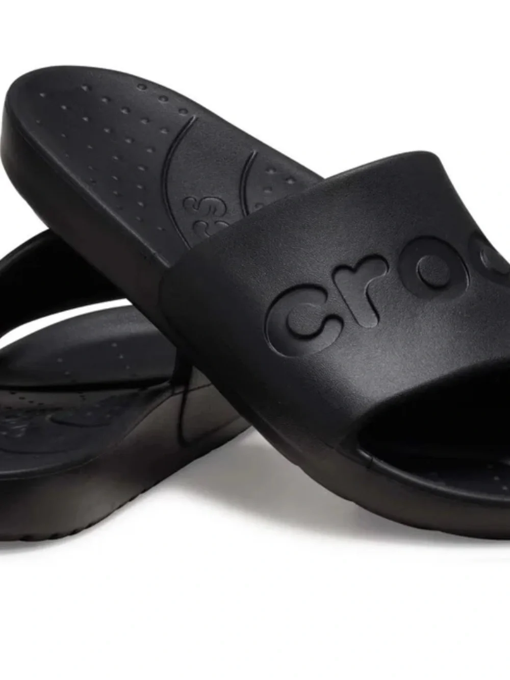 CROCS Black Slide Sandals with Embossed Logo